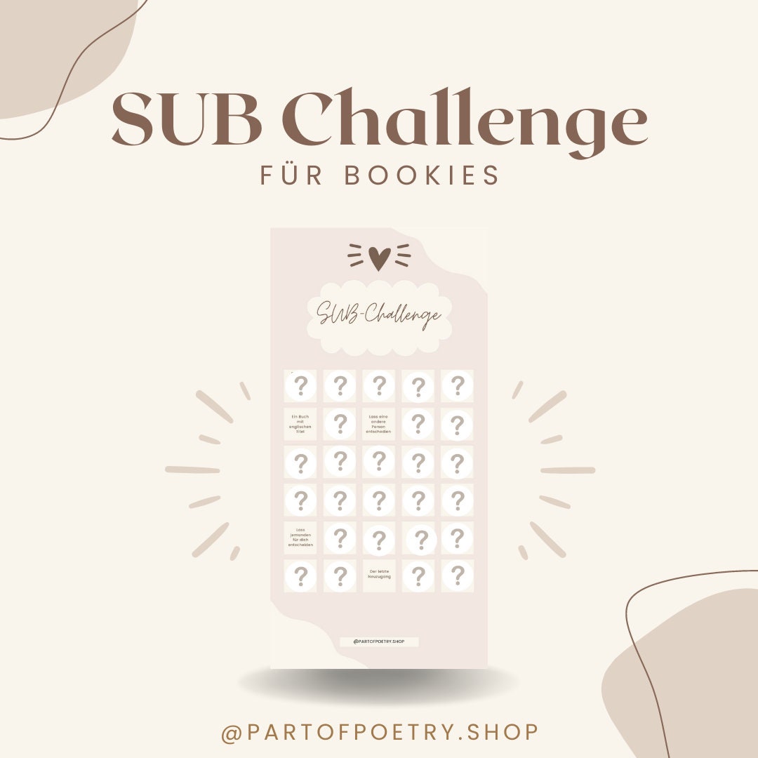 SUB Challenge, Buchige Challenge, worksheet, Challenge sheet, Spiel, Books, Bücher, spielerisch Lesen, Booktok, Bookstagram